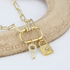 new lock key combination chain pendant simple copper inlaid zirconium necklace
