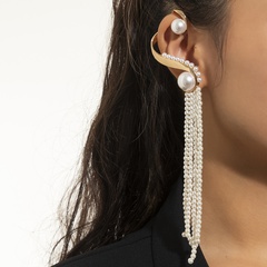 European and American cross-border jewelry Baroque imitation pearl tassel metal twisted ear clip