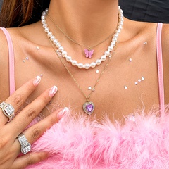 Nachahmung Perle Stapeln Retro Perlenkette Schmetterling Liebe Strass Halskette