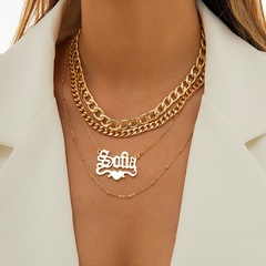 European and American simple and exaggerated multi-layer hollow chain necklace geometric letter necklace