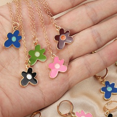 simple geometric jewelry dripping oil small flower set chain multicolor flower earrings necklace set