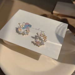 Pendientes de mariposa de Corea pendientes de flor pequeña de circonita con incrustaciones de micro