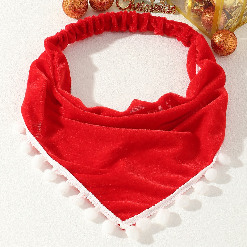 Red triangle scarf with hair ball headband