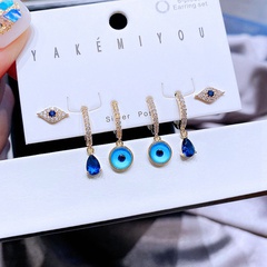 new European and American earring set fashion personality blue water drop demon eye ear buckle 6-piece set