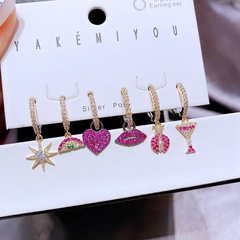 European and American earrings set fashion star rainbow love ear buckle 6-piece set