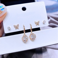 Korean earrings set simple wild zircon earrings micro-inlaid butterfly earrings cross-border jewelry