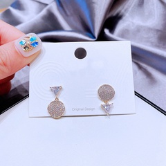 fashion zircon earrings exquisite micro-inlaid asymmetric geometric copper earrings