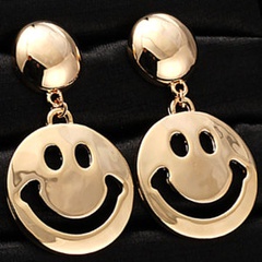 Boucles d'oreilles smiley en or véritable plaqué cuivre grand cercle pour femmes simples