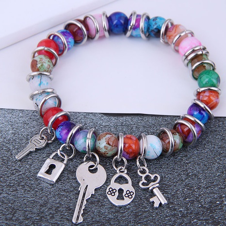 simple metal key lock accessories color beads temperament bracelet's discount tags