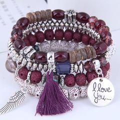 fashion concise and versatile disc love wings tassel personality bead temperament multi-layer bracelet