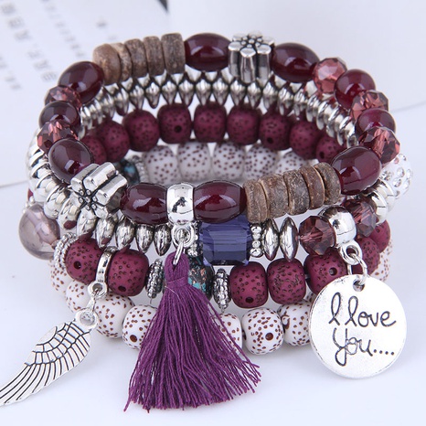 fashion concise and versatile disc love wings tassel personality bead temperament multi-layer bracelet's discount tags