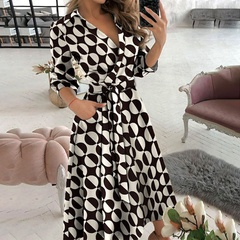 autumn new printed V-neck lace dress women's clothing