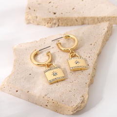 fashion c-shaped gold lock zircon pendant earrings personalized earrings pendant earrings