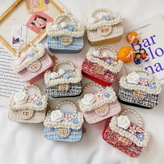 Cotton and linen children's pearl handbag new Korean cute personality Western-style diagonal bag export