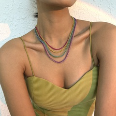 Simple Exaggerated Geometric Color Chain Multilayer Necklace