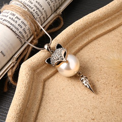 Brass cute fox pearl sweater chain
