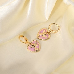 angel embossed pink drop oil round pendant earrings jewelry