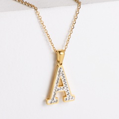 Fashion Jewelry Clavicle Hanging Chain Stainless Steel Electroplating 18k Gold Rhinestone 26 Letter Pendant Necklace