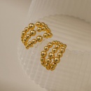 Boucles d39oreilles en forme de C en or vritable 18K plaqu cuivre de style rtro trois ranges de boucles d39oreilles en perles de mtalpicture12