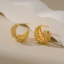 Boucles d39oreilles en forme de C en or vritable 18K plaqu cuivre de style rtro trois ranges de boucles d39oreilles en perles de mtalpicture13