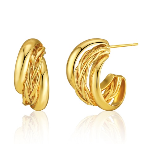 Boucles d'oreilles géométriques en or véritable plaqué cuivre 18 carats en gros boucles d'oreilles en forme de C tressées torsadées rétro's discount tags