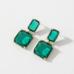 retro green crystal square alloy geometric earrings women wholesale
