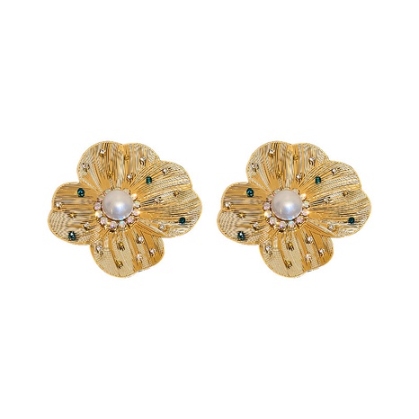 Boucles d'oreilles pétales de cristal perle en métal rétro Boucles d'oreilles fleur de niche à la mode européenne et américaine's discount tags