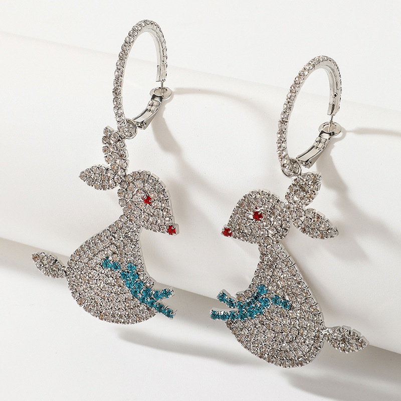 Cute Diamond Rabbit Earrings Fashion Personality Cartoon Jade Rabbit Animal Earrings