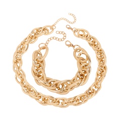 Personalized golden exaggerated aluminum chain choker necklace bracelet combination set wholesale