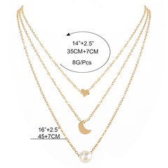 European and American fashion alloy star moon pearl pendant necklace jewelry wholesale