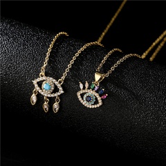 Aogu Cross-Border Supply Amazon Hot Sale Copper Micro Inlaid Zircon Ornament Gold Small Eye Pendant Necklace for Women