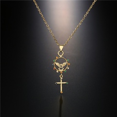 fashion copper-plated real gold micro-inlaid zircon jewelry cross angel geometric pendant necklace