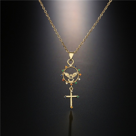 modische verkupferte echte gold mikro-intarsierte zirkon-schmuck kreuz engel geometrische anhänger halskette's discount tags