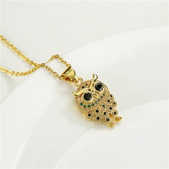 Aogu Cross-Border Supply European and American Cute Fashion Owl Pendant Necklace 18K Gold Plated Copper Micro Inlaid Ornament