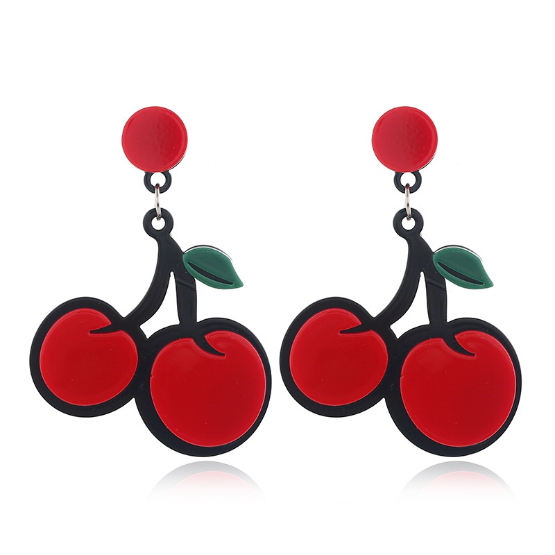 European and American Fashion Indie Pop Sweet and Cute Fruit Earrings Personality Simple Trend Exaggerated Versatile Red Cherry Earrings