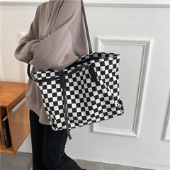 retro canvas bag checkerboard bag autumn tide fashion portable tote bag