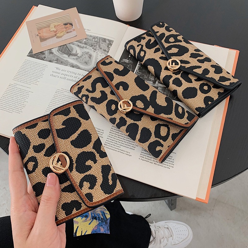 Portefeuille rtro imprim lopard femme court nouveau portemonnaie imprim sac multicartes en gros