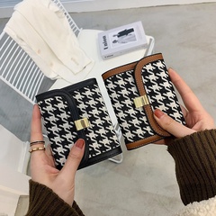 Wallet female thin section 2021 new houndstooth short wallet fabric multi-card card holder