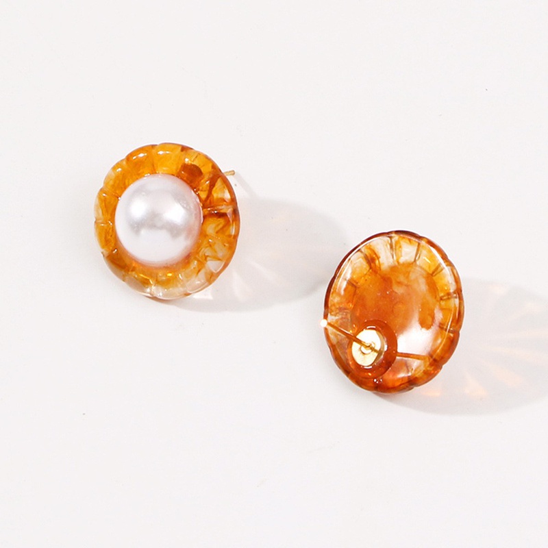 simple imitation pearl resin flower earrings