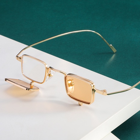 2021 New Retro Steampunk Small Frame Trendy Box Flip Sunglasses Small Glasses Shades's discount tags