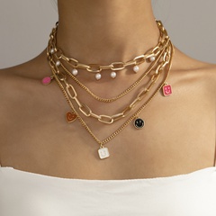 new creative smiley face necklace fashion cute cartoon peach heart smiley face multi-layer necklace