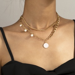 new cross chain women's simple gold independent packaging stitching pearl hollow geometric necklace