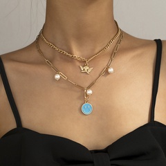 neue Persönlichkeit Mode blau Smiley Engel Halskette einfache Nähte mehrschichtige Halskette