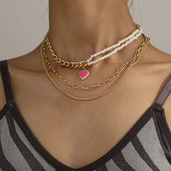 Nueva personalidad simple collar de costura de perlas moda retro melocotón corazón colgante collar de múltiples capas