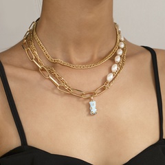 nouvelle personnalité simple épissage collier de perles mode ins vent ours multicouche collier bijoux femme