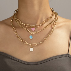 neue Mode Smiley Halskette Persönlichkeit Cartoon Pfirsich Herz Quadrat Smiley mehrschichtige Halskette weiblich
