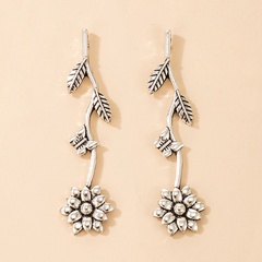European and American fashion earrings rose flower butterfly retro ethnic style leaf long earrings