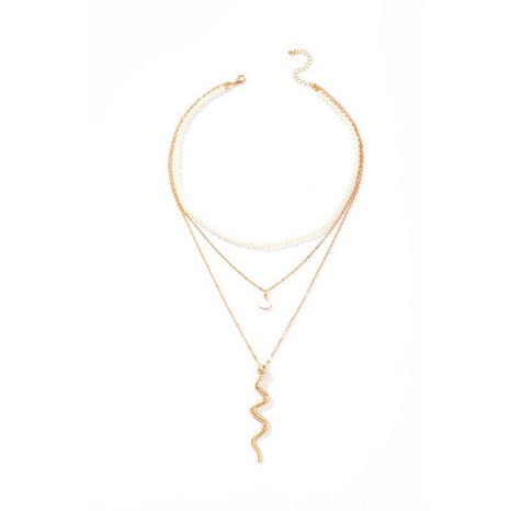 Nouveaux Bijoux De Mode Perle Pétoncle Serpent Collier Simple Collier Multicouche En Gros's discount tags
