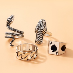 European and American jewelry vintage snake-shaped four-piece geometric spade A ring set