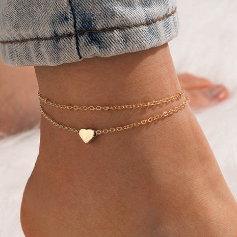 Europe and America Cross Border Accessories Fashion Double Layer Heart Shaped Love Anklet Women's Beach Vacation Style Foreign Trade Anklet Wholesale's discount tags